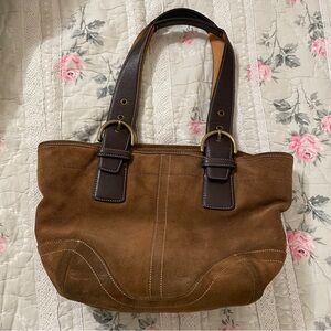 Coach Brown Suede Tote with Leather Straps